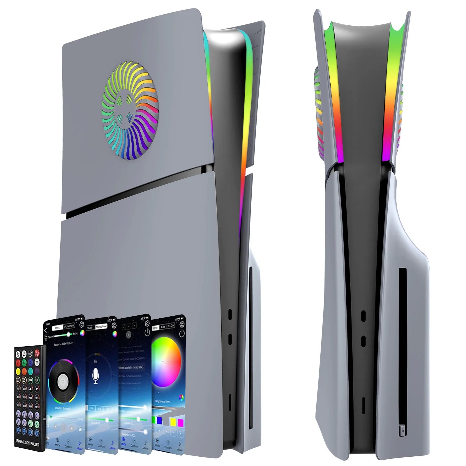 Faceplate with RGB Light Strip for PS5 Slim Cooling Vents LED Light Ring Console Cover for PS5 Slim Disc Edition Decoration Kit