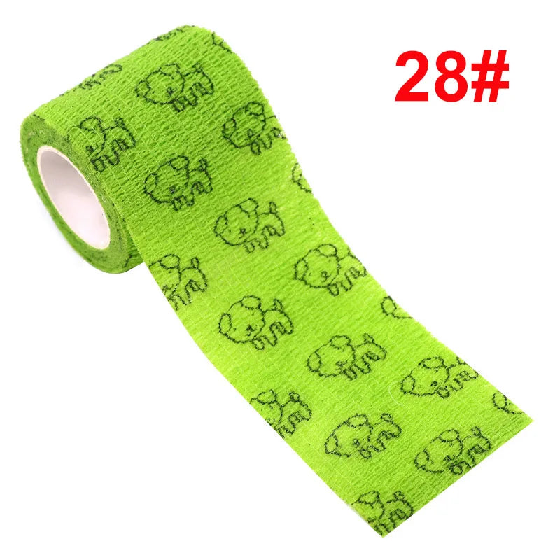 2.5cm/5cm Animal Printed Self Adhesive Elastic Bandage 4.5m Sports Wrap Tape for Tattooing Finger Joint Knee First Aid Kit Pet