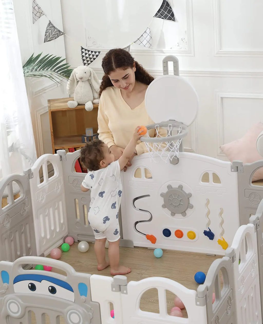 Baby Playpen for Baby and Toddlers, Foldable Plastic Playpen, Sturdy Babies Activity Centre Folding Large Pen Play Area