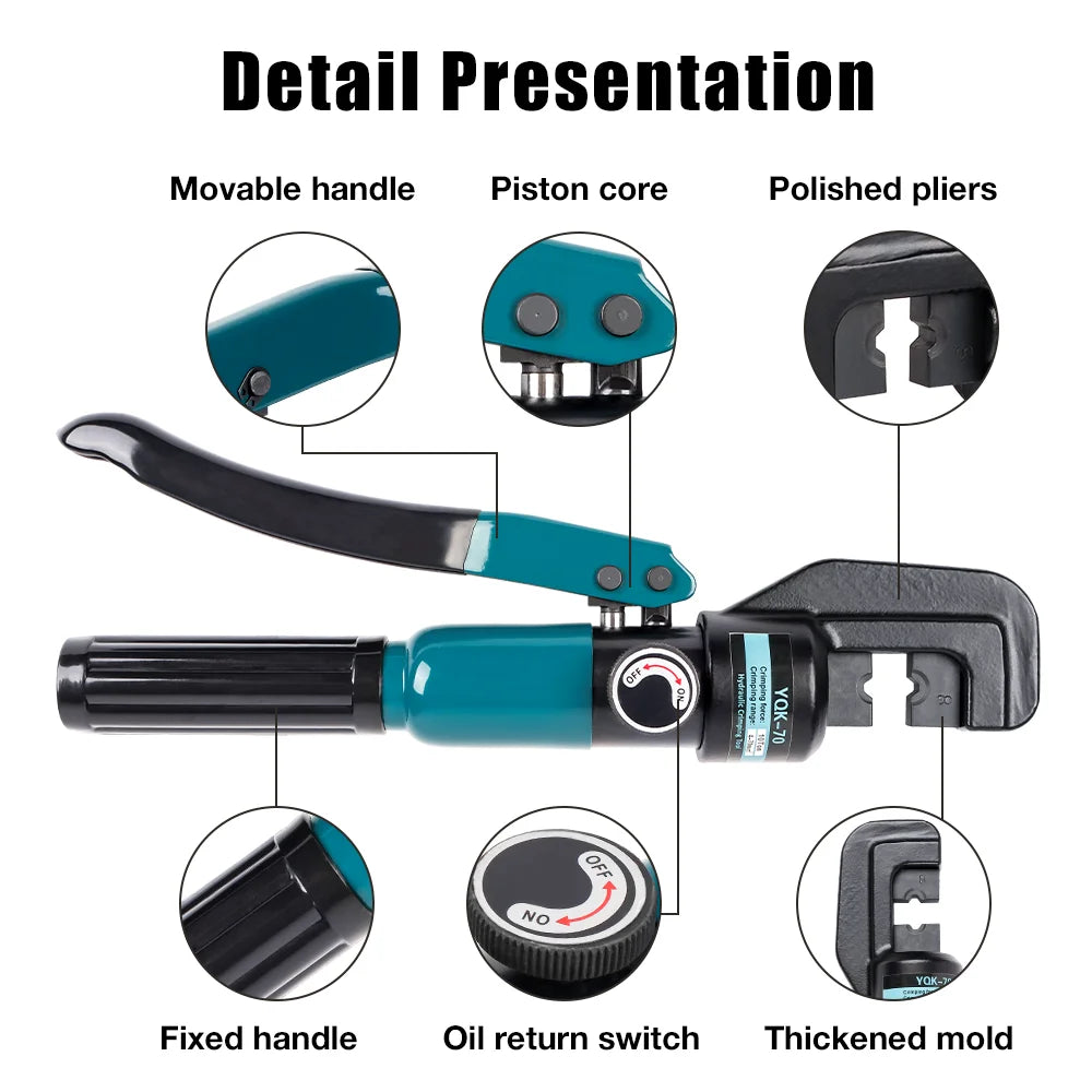 Household Hydraulic Plier 4-70m²,Pressure 10 T Crimping Tool DIY Cable Wiring Crimping Kit with 4/6/8/10/16/25/35/50/70mm² Mold