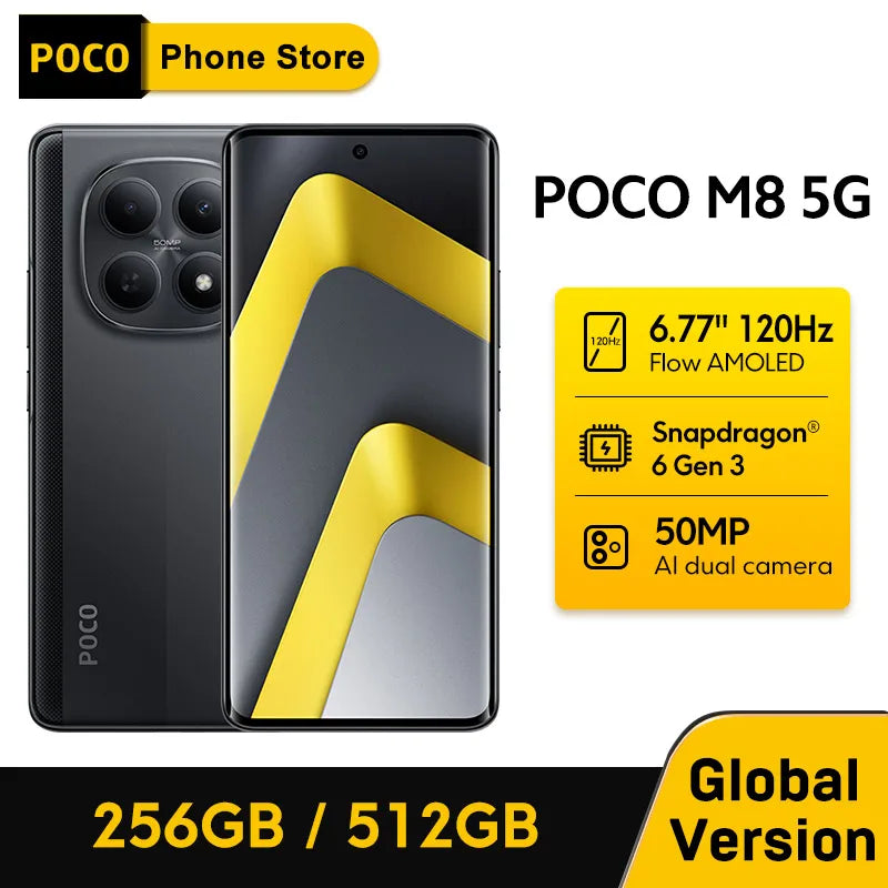 【World Premiere】POCO M8 5G Smartphone Global Version Snapdragon 6 Gen 3 6.77" 120Hz Display 50MP Camera 5520mAh 45W NFC