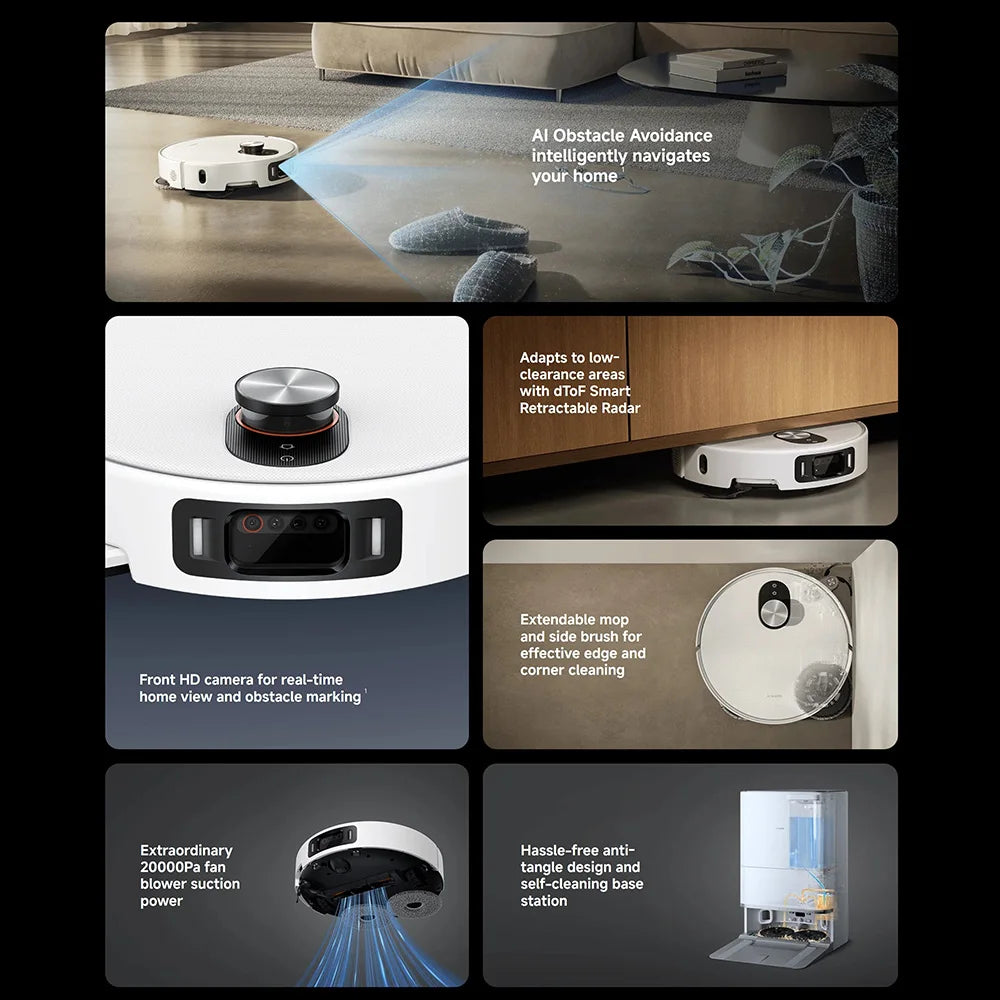 Global version Xiaomi Robot Vacuum 5 Pro（X20+ upgrade）HD video one-way calls AI Three Camera identification 200 kinds of obstacle recognition Raise and lower LDS and clean deepinto low spaces 20000Pa strongest Xiaomi suct