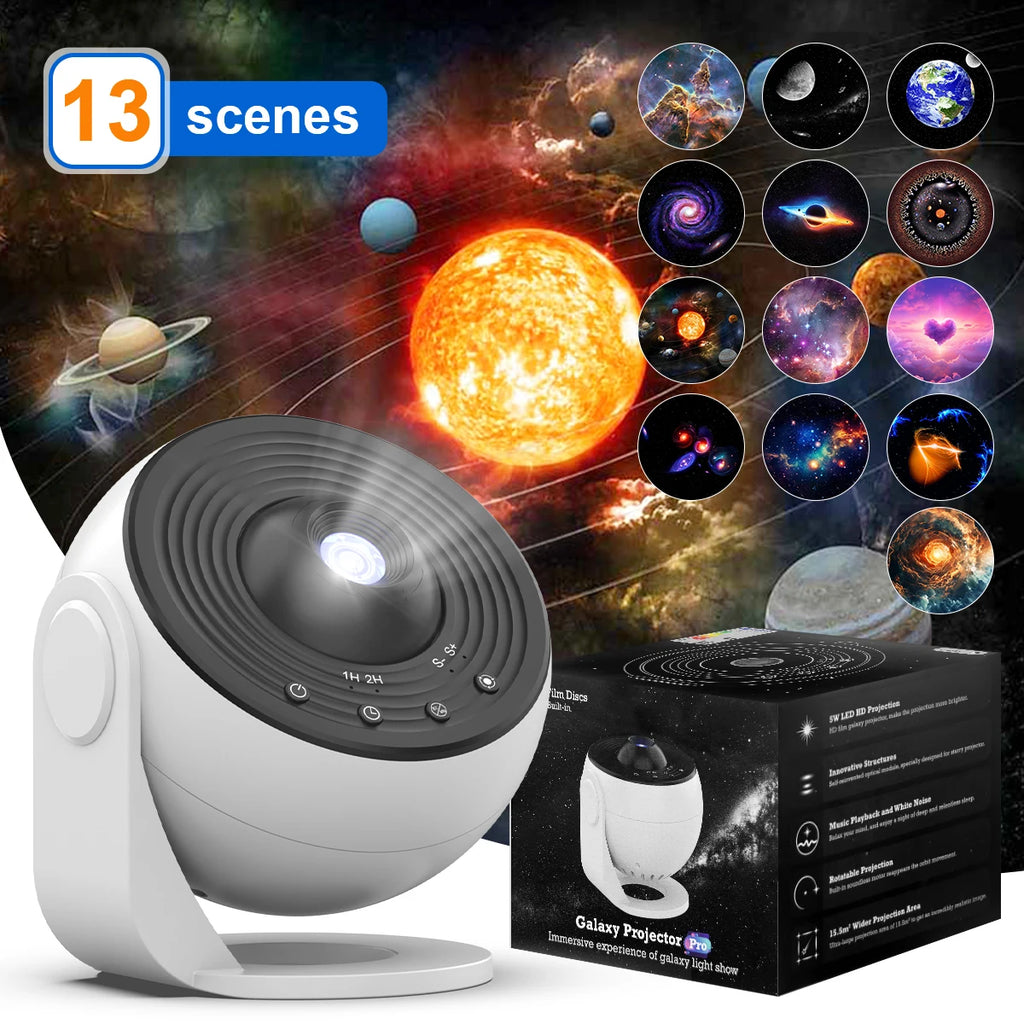 PRO Upgrade HD Galaxy Projector , Timer Funtion Adjustable Focal Length Planetarium 13 IN 1 Night Light for Bedroom Gift