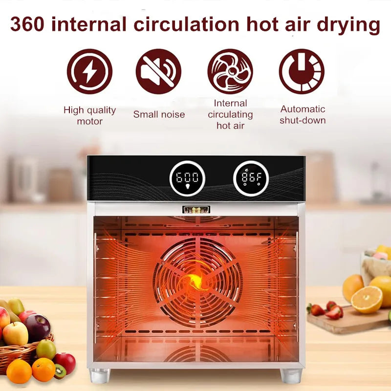 Smart Knob Food Dehydrator Multi-Function Pet Snacks & Beef Jerky Maker 8-Tray Fruit/Vegetable Dryer with Digital Timer BPA-Free