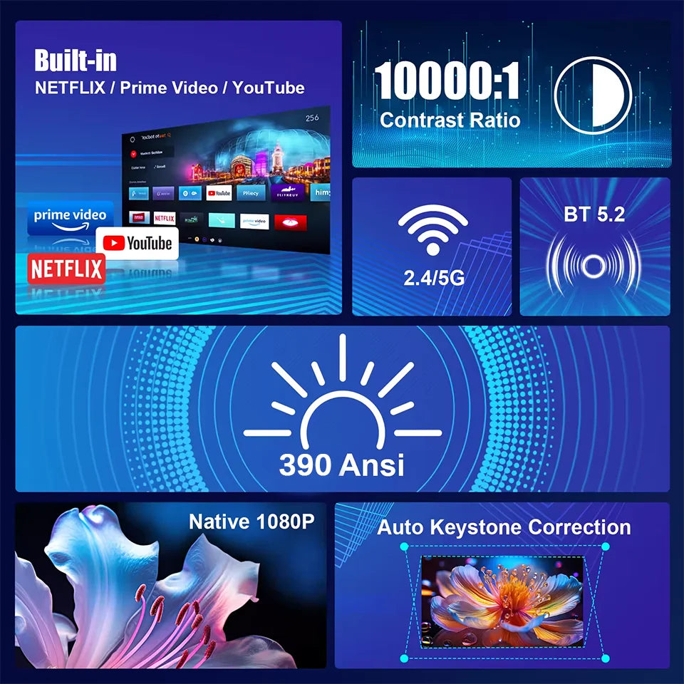 New HY320 8000Lumens Portable Proyector Android Mini Projector 4K Auto Focus Keystone Full HD 720P Home Theater Double WiFi6