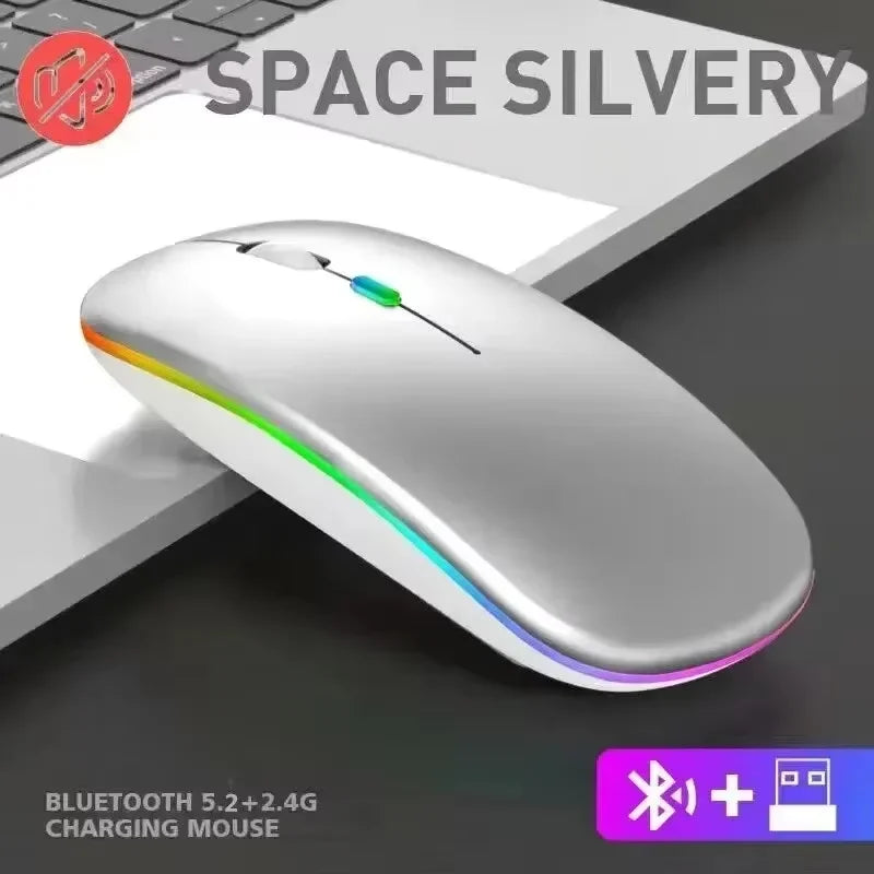 HOMEFISH PHONEPACE Dual Mode Wireless Mouse 2.4G Bluetooth Rechargeable Silent LED Backlit Optical Mice for PC Laptop