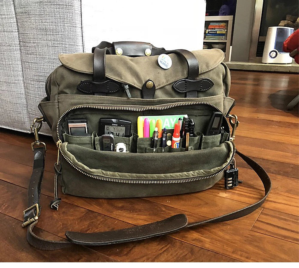 Tailor Brando 70258 American Heavy Canvas Bag Size 39*34*9cm Saddle Leather Shoulder Strap Business Computer Bag