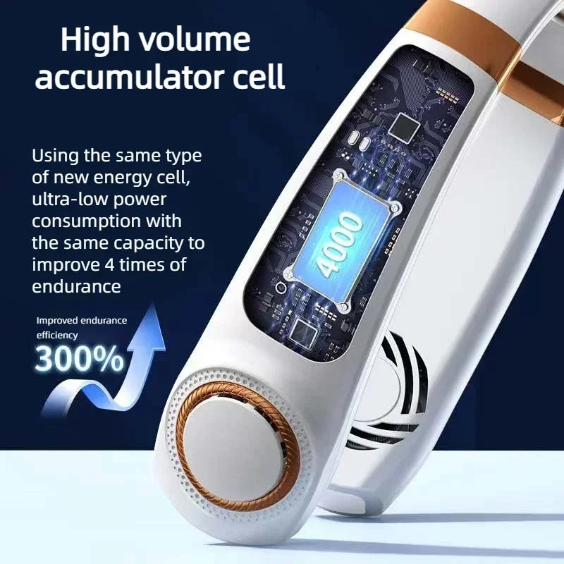 JKUOO Portable Neck Fan,Hands Free Bladeless Fan with LED 4 Cooling Plate,Personal Fan 4000mAh Battery USB Rechargeable