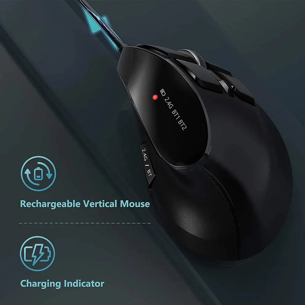 JOMAA 2.4G Wireless Mouse Rechargeable Bluetooth Mouse Ergonomic Vertical Mouse for Mac Windows Laptop Tablet Gaming Mause