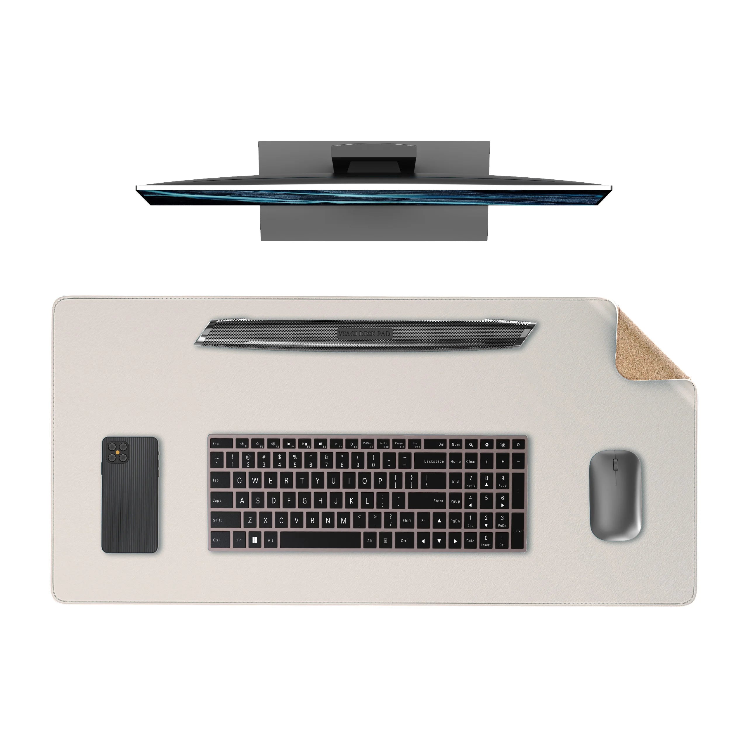 Dual Sided Desk Mat,Leather Desk Pad,Black Cork Desk Mat Protector,Large Mouse Pad,Desk Writing Pad for Office and Home