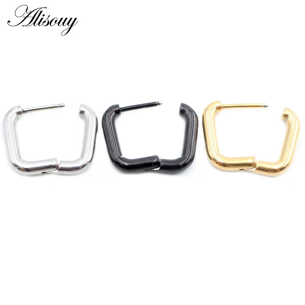 Alisouy 2PC Fashion Stainless Steel Hoop Earrings Heart Triangle Square Rectangle Hexagon Ear Helix Clip Huggie Women Men Unisex