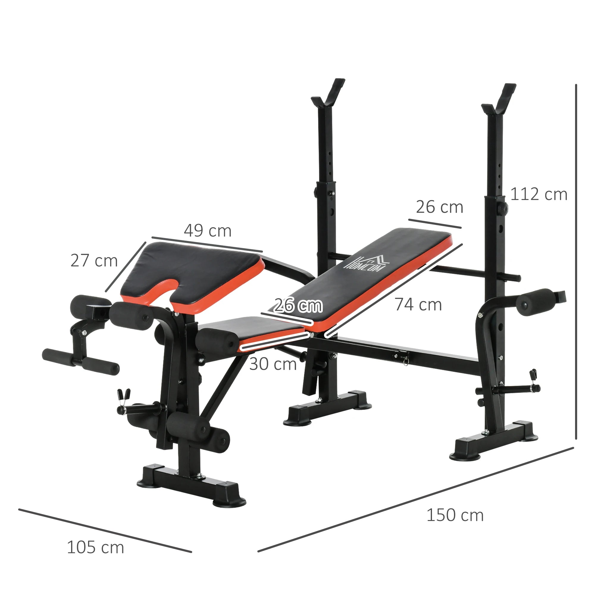 Homcom Weight Bench with Adjustable Backrest and Bar Support 175X139X127 cm