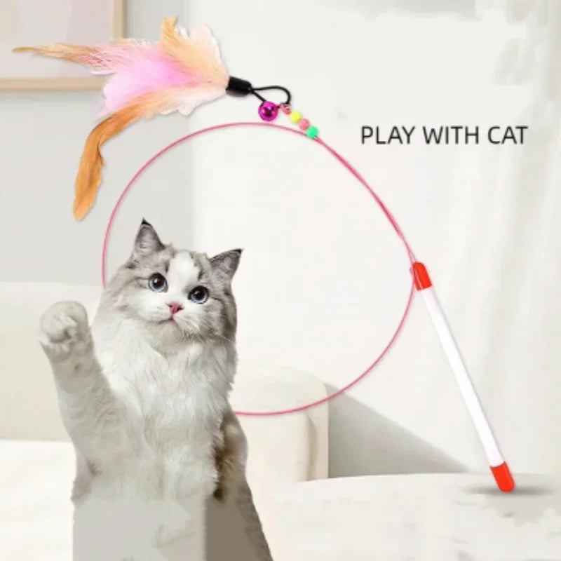 New cat funny cat stick steel wire long pole feather cute cat toy kitten fishing rotating self-pleasure relief pet toy