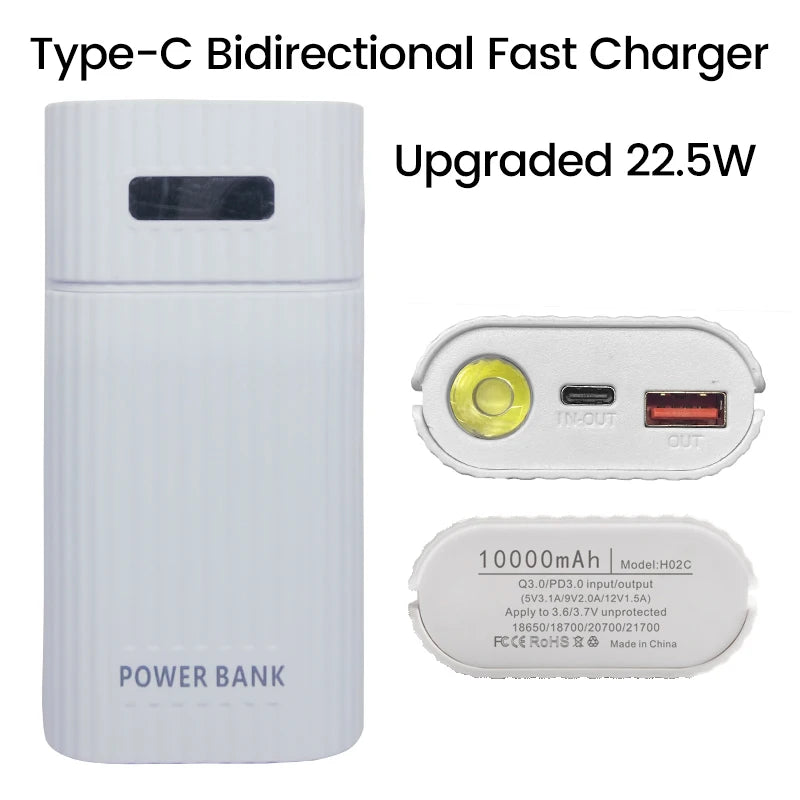 Power Bank Case for 18650/18700/20700/21700 Battery Pack No Soldering Fast Charging Charger DIY USB Power Bank for Cellohone