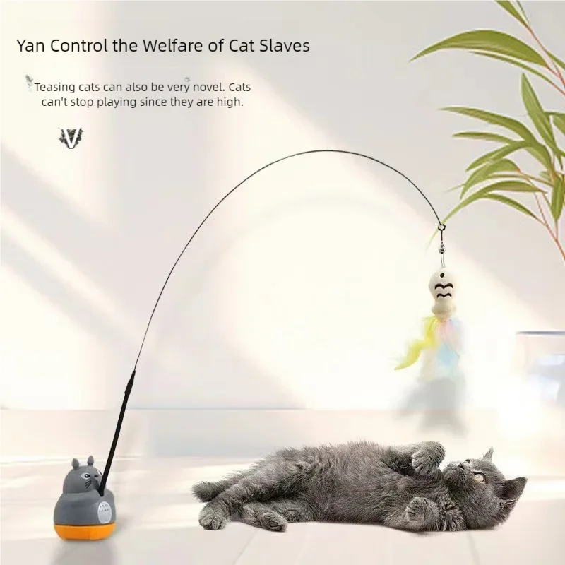 New cat funny cat stick steel wire long pole feather cute cat toy kitten fishing rotating self-pleasure relief pet toy