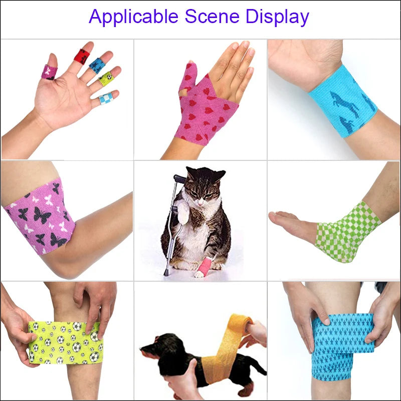 2.5cm/5cm Animal Printed Self Adhesive Elastic Bandage 4.5m Sports Wrap Tape for Tattooing Finger Joint Knee First Aid Kit Pet