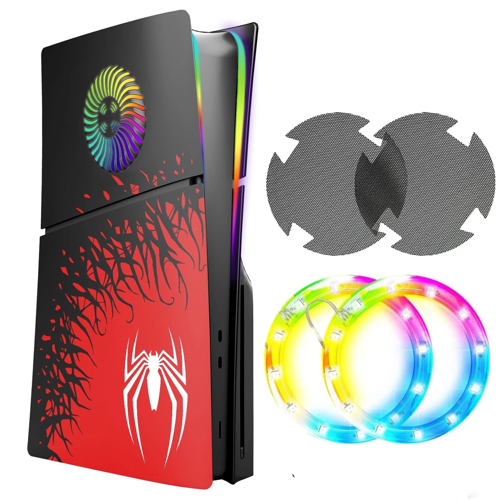 Faceplate with RGB Light Strip for PS5 Slim Cooling Vents LED Light Ring Console Cover for PS5 Slim Disc Edition Decoration Kit