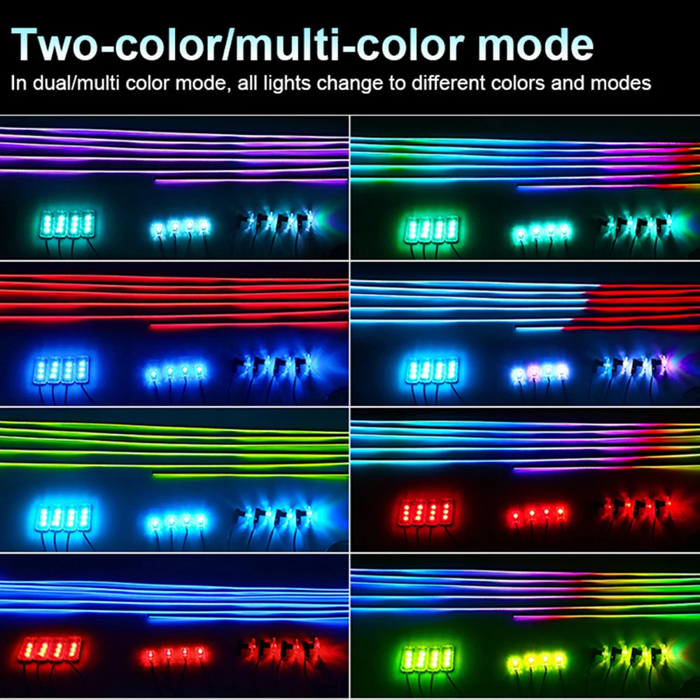 18 in 1 Dual Zone Symphony LED Car Ambient Lights RGB 64 Colors Interior Rainbow Acrylic Strip Neon Atmosphere Lighting Kit App