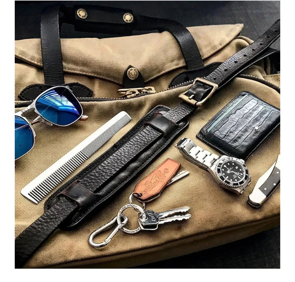Tailor Brando 70258 American Heavy Canvas Bag Size 39*34*9cm Saddle Leather Shoulder Strap Business Computer Bag