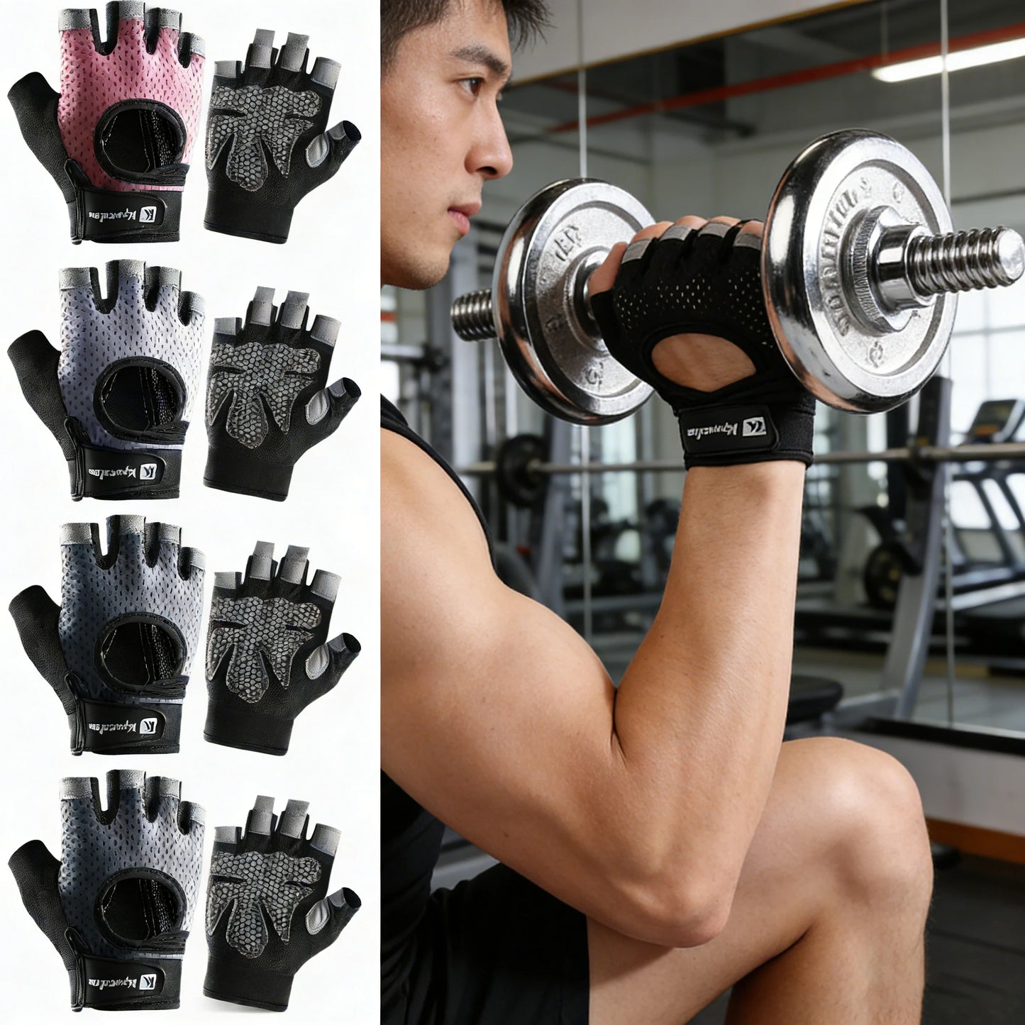 Guantes de Gym Medio Dedo con Silicona Antideslizante – Halterofilia y Ciclismo, Unisex