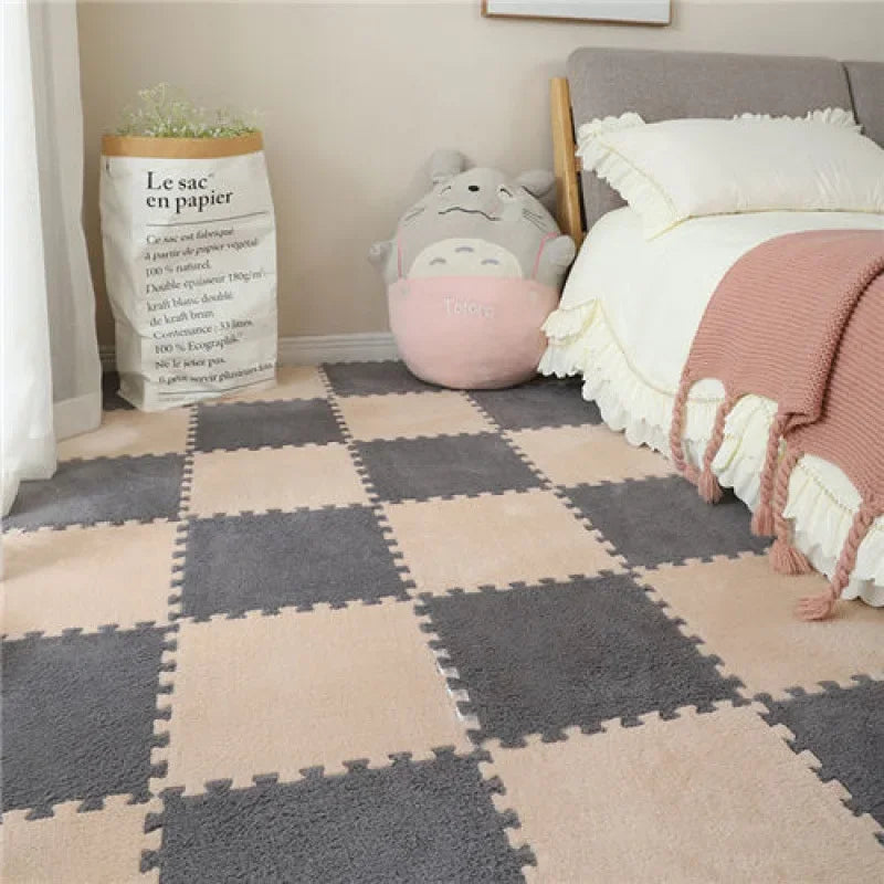 10Pcs Soft Plush Children Kids Rug Play Mat Interlocking Puzzle Mat Exercise Tiles Floor Carpet Decoration Playmat 30*30*1CM