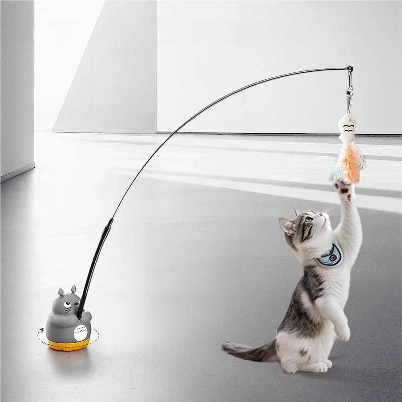 New cat funny cat stick steel wire long pole feather cute cat toy kitten fishing rotating self-pleasure relief pet toy