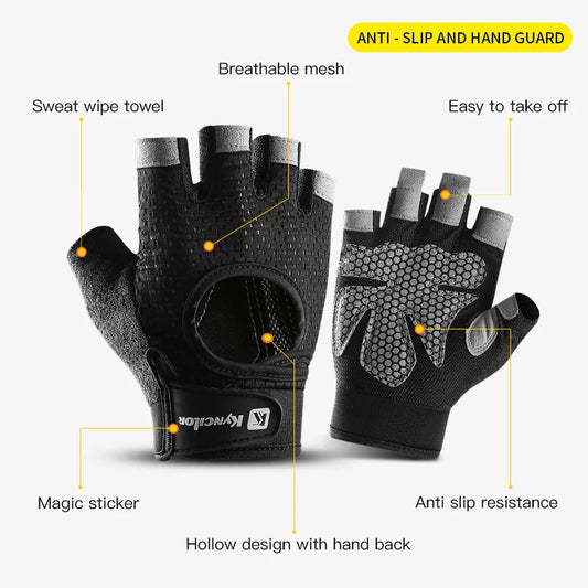 Guantes de Gym Medio Dedo con Silicona Antideslizante – Halterofilia y Ciclismo, Unisex