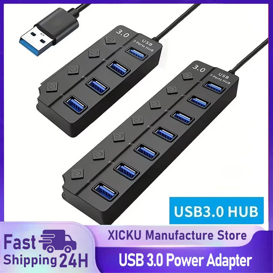 Hub USB 3.0 de 4 o 7 Puertos – Switch Individual por Puerto y LED Indicador