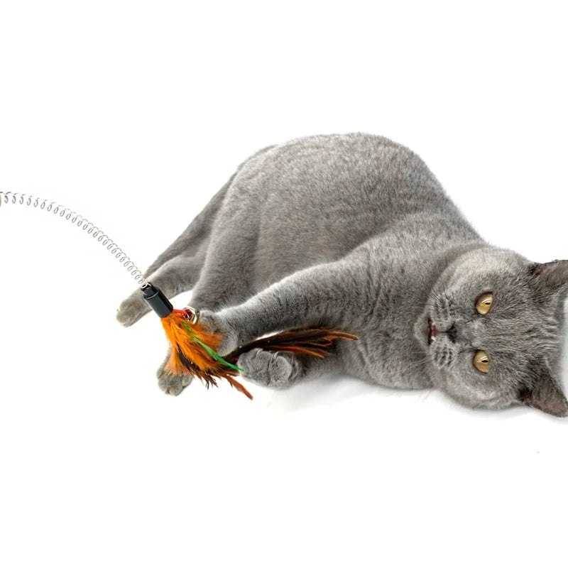 New cat funny cat stick steel wire long pole feather cute cat toy kitten fishing rotating self-pleasure relief pet toy