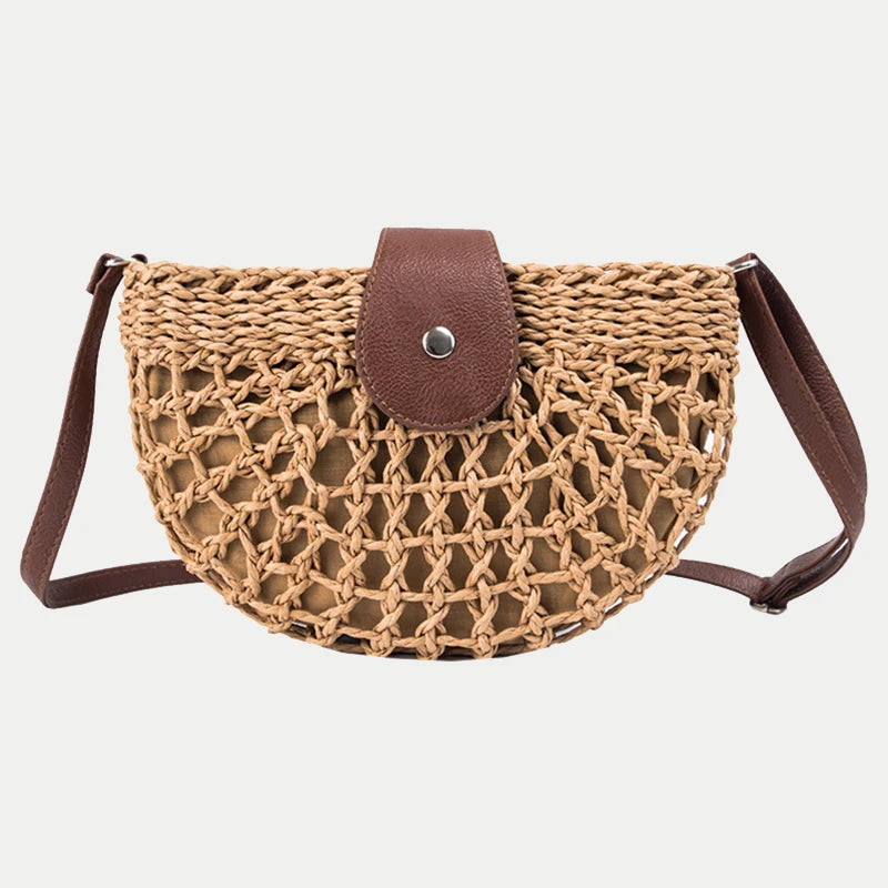 Summer Fashion Handmade Straw Shoulder Bags for Women Hollow Out Crossbody Bag Pouch Female Half Round Purse Vintage Handbags