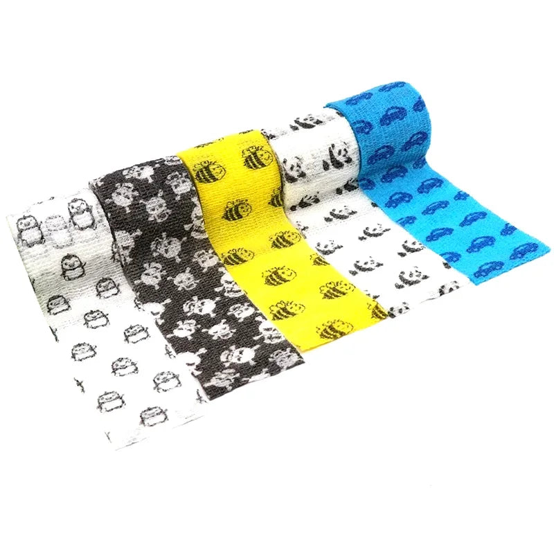 2.5cm/5cm Animal Printed Self Adhesive Elastic Bandage 4.5m Sports Wrap Tape for Tattooing Finger Joint Knee First Aid Kit Pet