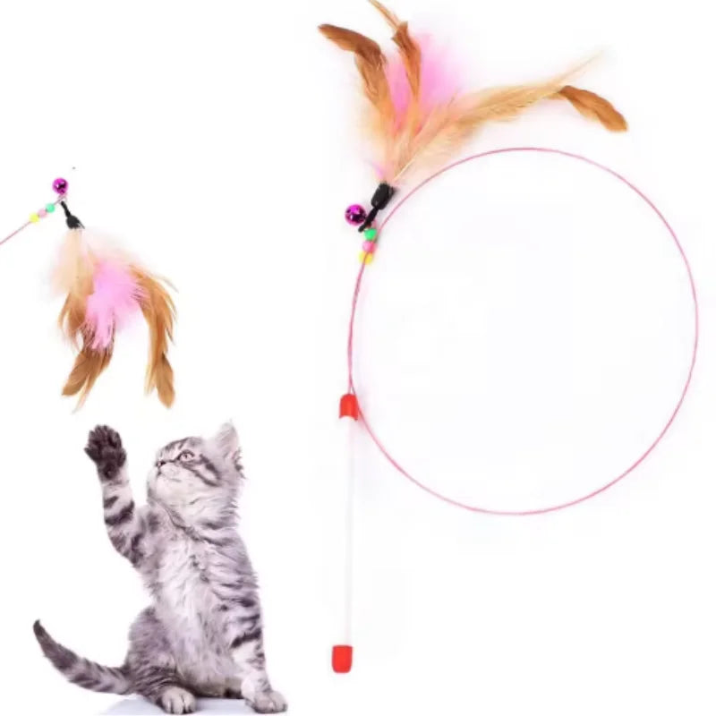 New cat funny cat stick steel wire long pole feather cute cat toy kitten fishing rotating self-pleasure relief pet toy