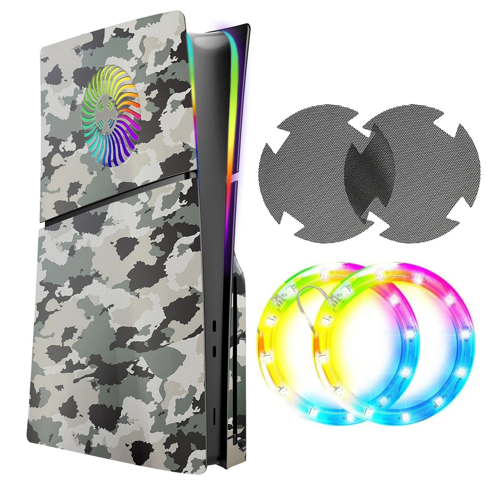 Faceplate with RGB Light Strip for PS5 Slim Cooling Vents LED Light Ring Console Cover for PS5 Slim Disc Edition Decoration Kit