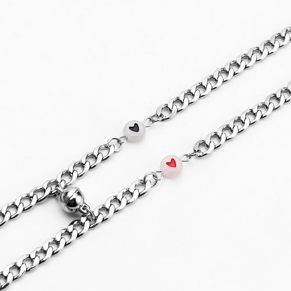 Stainless steel dark luminous fluorescent heart-shaped Beads Bracelet magnetic attraction lovers men and women jewelry wholesale