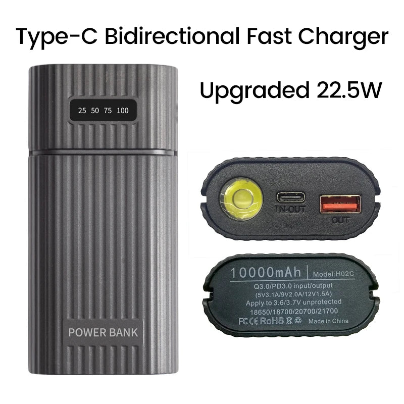 Power Bank Case for 18650/18700/20700/21700 Battery Pack No Soldering Fast Charging Charger DIY USB Power Bank for Cellohone