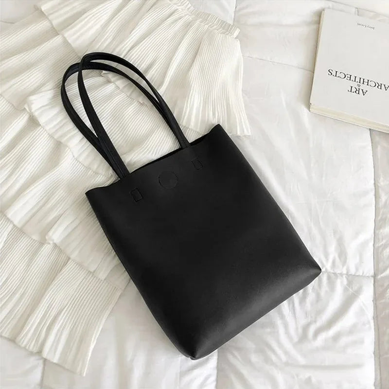 Solid Color PU Leather Tote Bag Large Capacity Crossbody Bag For Women Girls Simple Shoulder Messenger Bag Versatile Handbag