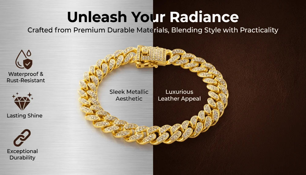 Luxury Hip Hop Dog Collar, Gold Tone Stainless Steel Cuban Chain, Durable Diamond Inlaid Pet Jewelry for Daily Walking
