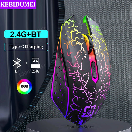 Mouse Gaming Inalambrico RGB Bluetooth 5.2 - Silencioso, Recargable y 1600 DPI