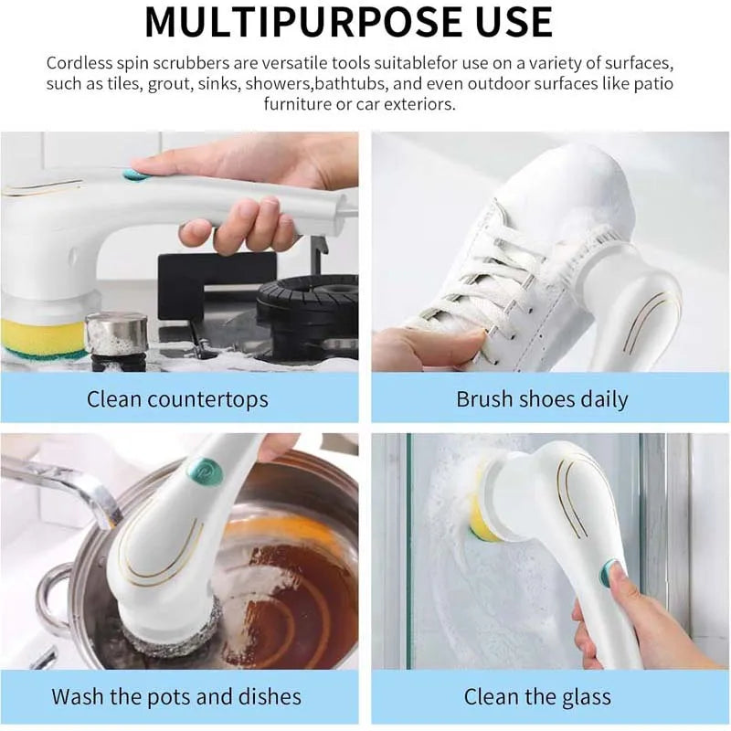 Cepillo eléctrico recargable por Usb para lavar platos, limpiador de fregadero, baño y bañera, depurador giratorio