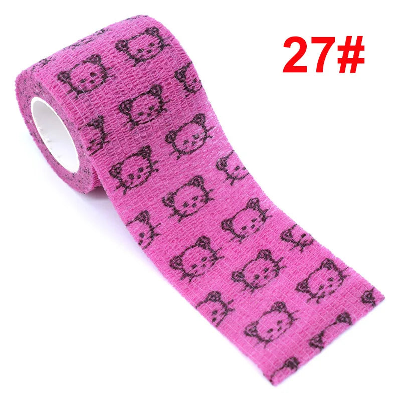 2.5cm/5cm Animal Printed Self Adhesive Elastic Bandage 4.5m Sports Wrap Tape for Tattooing Finger Joint Knee First Aid Kit Pet