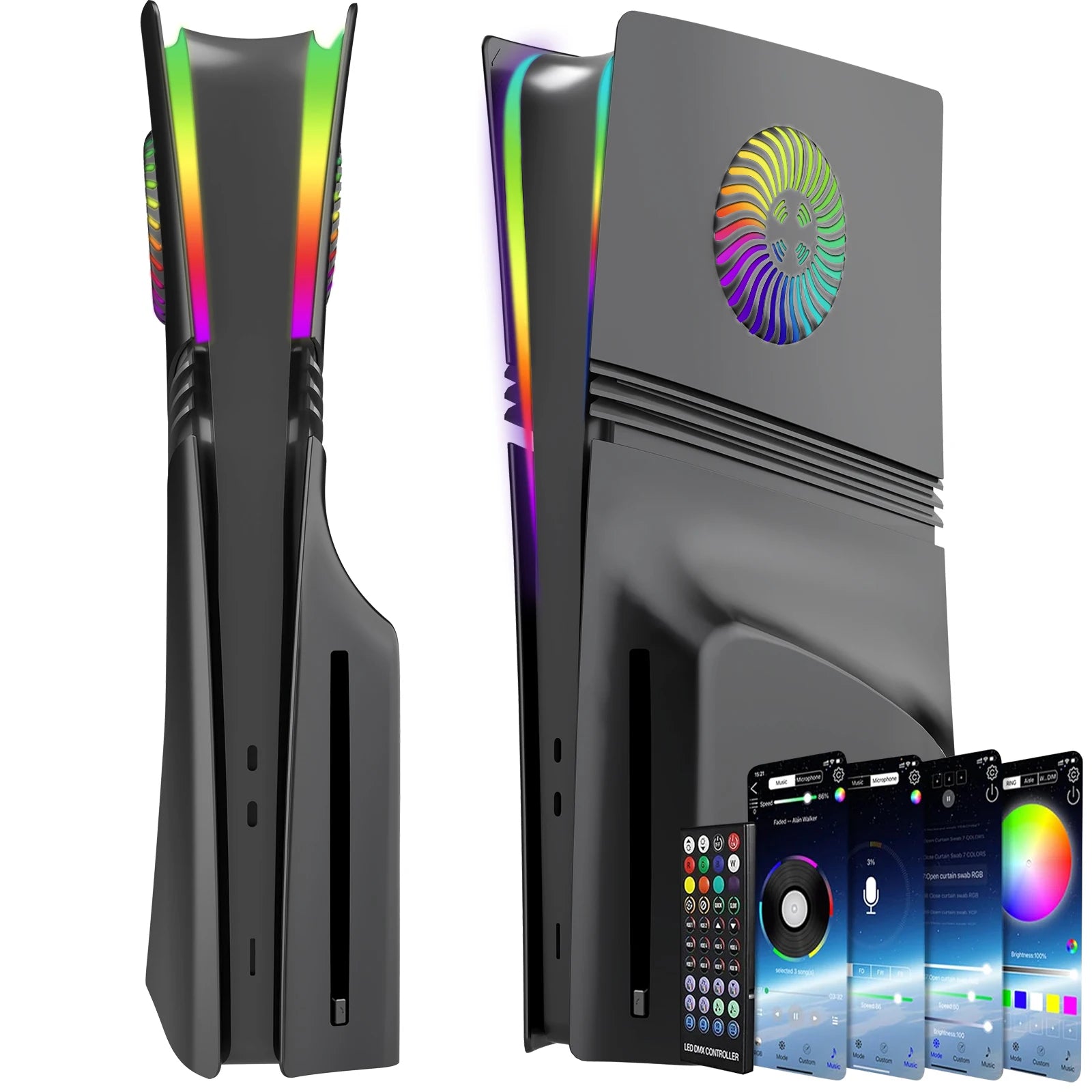 Anti-Scratch Dustproof Case Replacement with RGB Ring Cover Skin for PS5 Pro CD-ROM Plates for PlayStation 5 Pro 2024