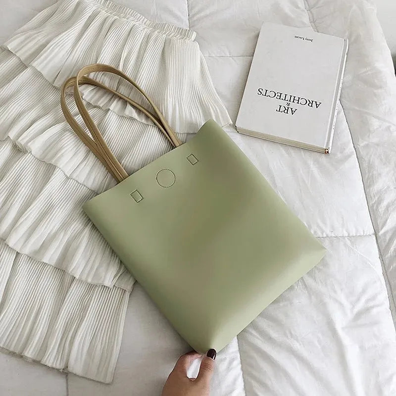 Solid Color PU Leather Tote Bag Large Capacity Crossbody Bag For Women Girls Simple Shoulder Messenger Bag Versatile Handbag