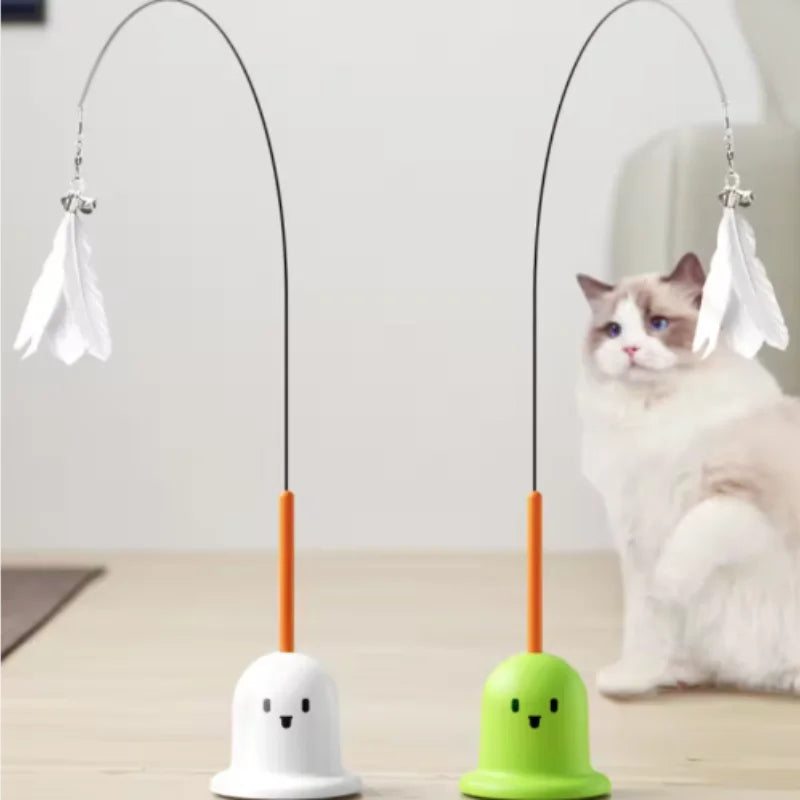 New cat funny cat stick steel wire long pole feather cute cat toy kitten fishing rotating self-pleasure relief pet toy