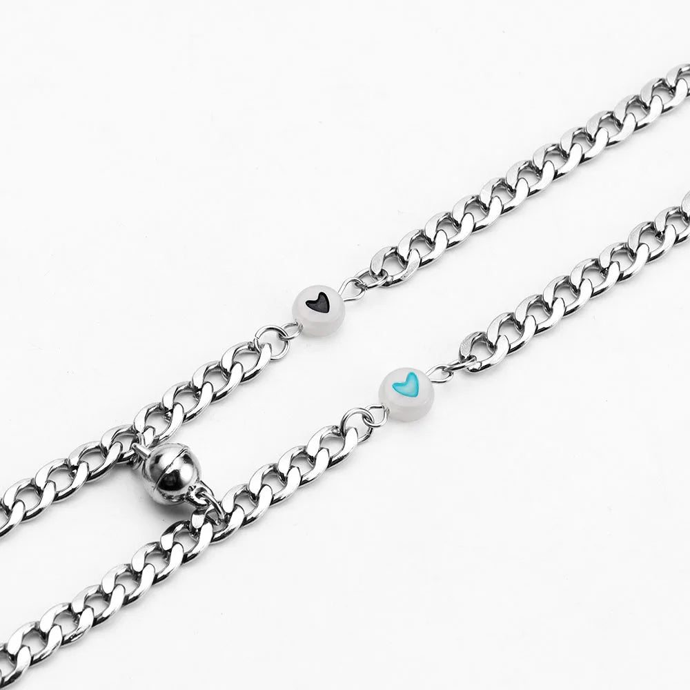 Stainless steel dark luminous fluorescent heart-shaped Beads Bracelet magnetic attraction lovers men and women jewelry wholesale