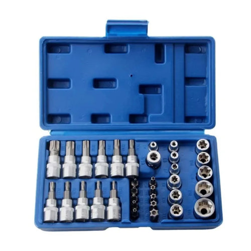 2026 34pcs Bit Socket and E-Torx Star Socket Set 1/4" 3/8" Drive Male Female E-torx Security Bits Handheld Tool Auto Repair Tool