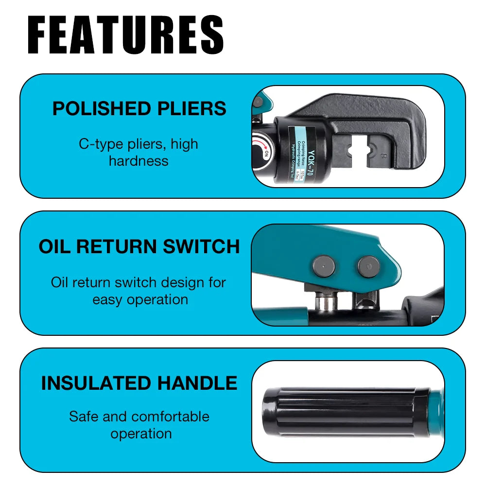 Household Hydraulic Plier 4-70m²,Pressure 10 T Crimping Tool DIY Cable Wiring Crimping Kit with 4/6/8/10/16/25/35/50/70mm² Mold