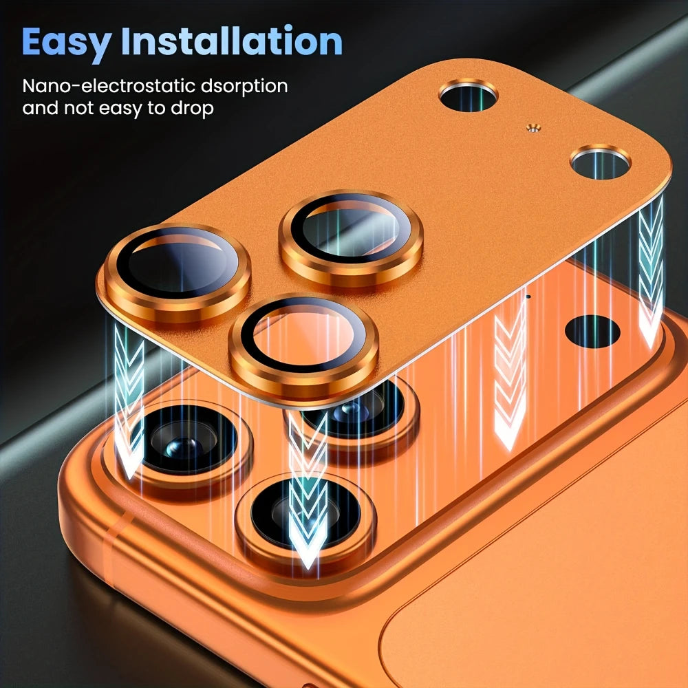 NNBILI 2pcs For iPhone 17 Pro 17 Pro Max Camera Lens Protector Bubble-Free Anti-fall Scratch-Resistant Easy Installation Orange