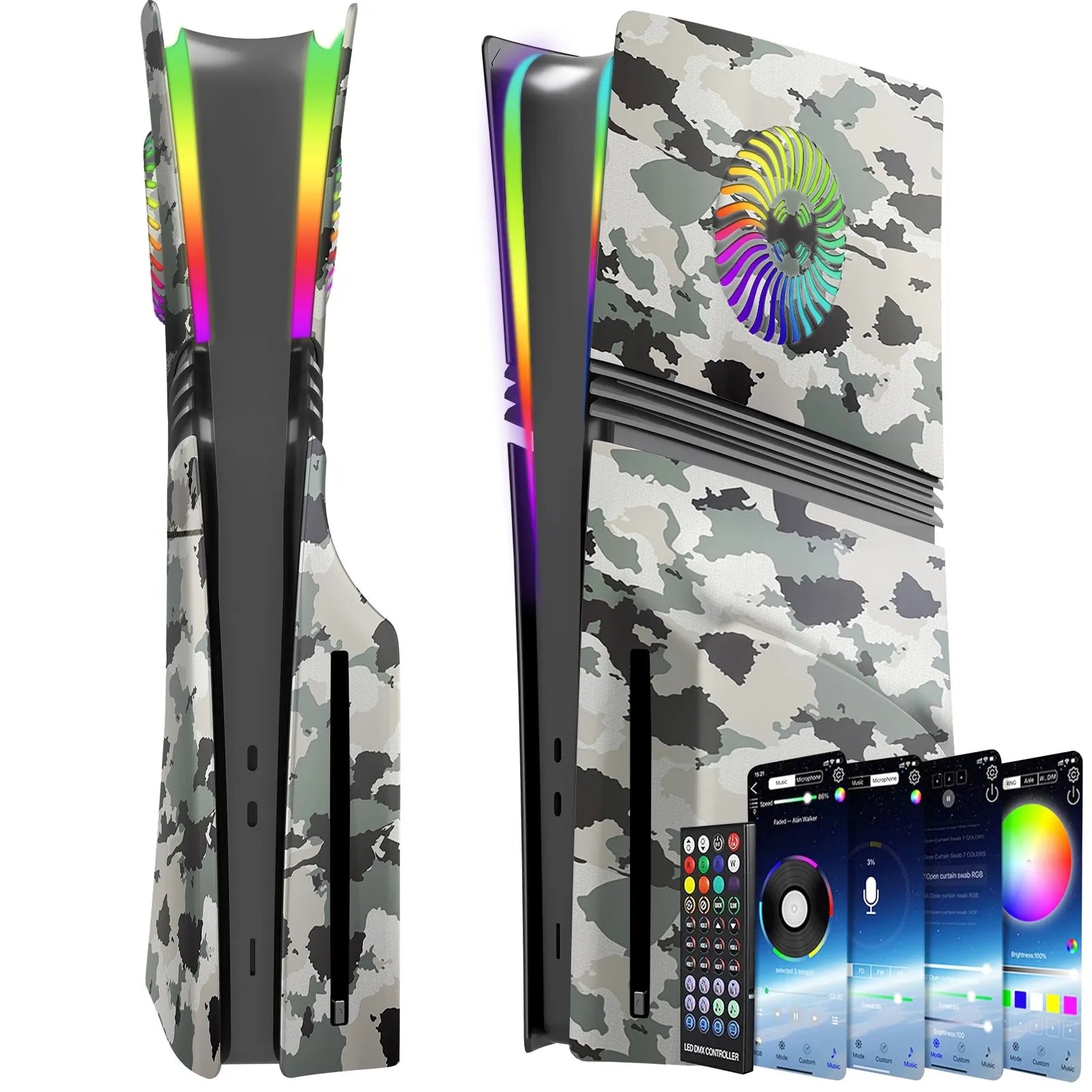Anti-Scratch Dustproof Case Replacement with RGB Ring Cover Skin for PS5 Pro CD-ROM Plates for PlayStation 5 Pro 2024