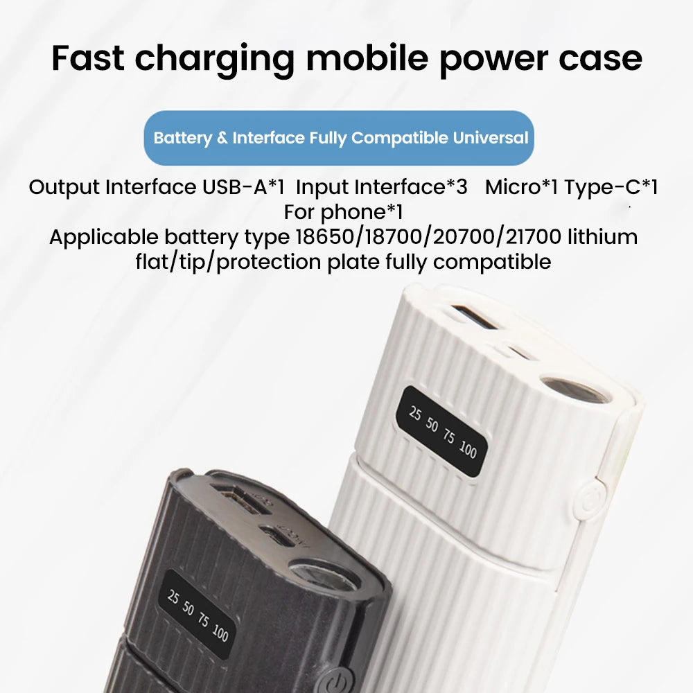 Power Bank Case for 18650/18700/20700/21700 Battery Pack No Soldering Fast Charging Charger DIY USB Power Bank for Cellohone