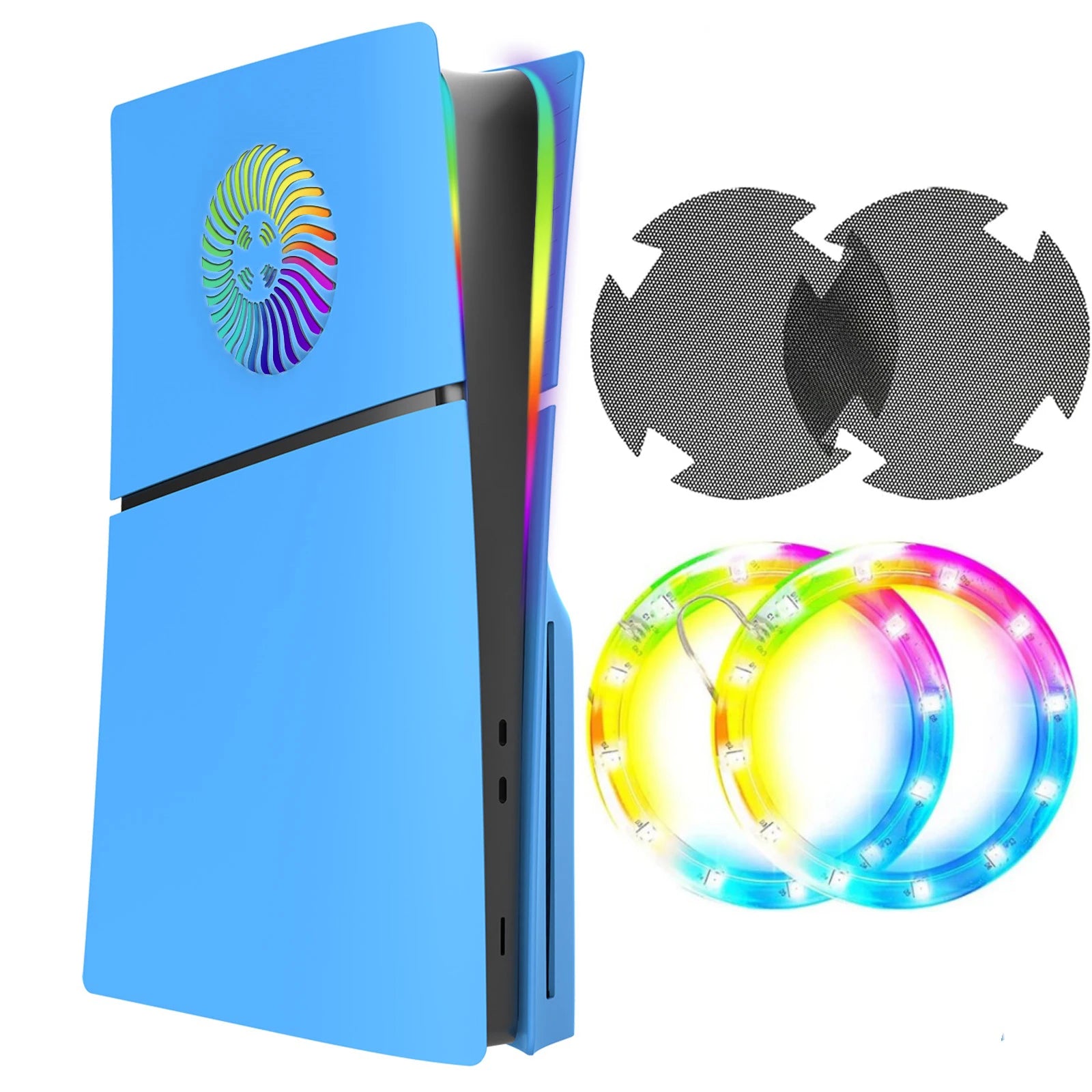 Faceplate with RGB Light Strip for PS5 Slim Cooling Vents LED Light Ring Console Cover for PS5 Slim Disc Edition Decoration Kit